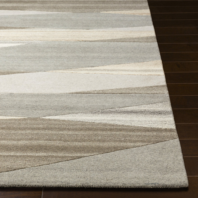 Tapis brun foncé / beige / gris en laine touffeté à la main Ayeln, Rectangle 7 pi 6 po x 9 pi 6 po