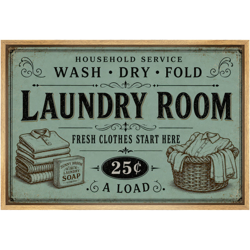 «Wash Dry Fold Vintage Laundry Service», impression sur toile, impression sur toile encadrée, H 16 po x l 24 po x P 1,5 po