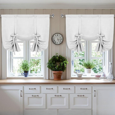 2 Panels Blackout Curtains-Tie Up Shade for Window Thermal Insulated Room Darkening Rod Pocket Curtains for Kitchen