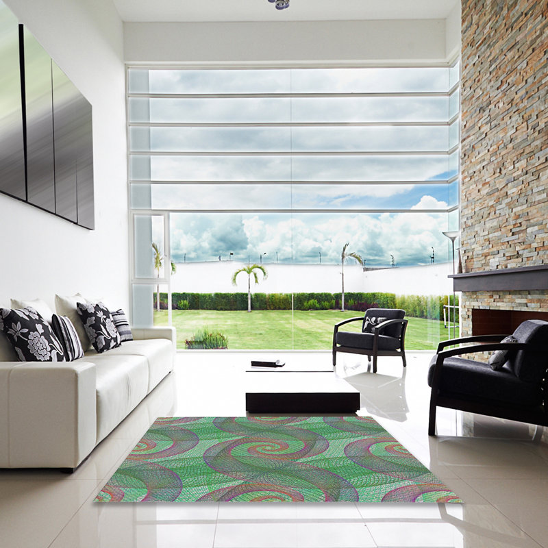 Tapis vert/rouge à motifs, Carré 3 pi