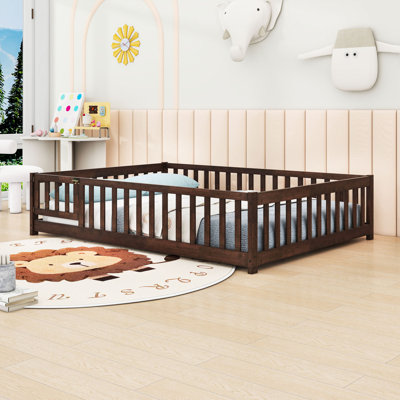 Wooden Low-Floor Bed With Enclosed Fence Design And Door