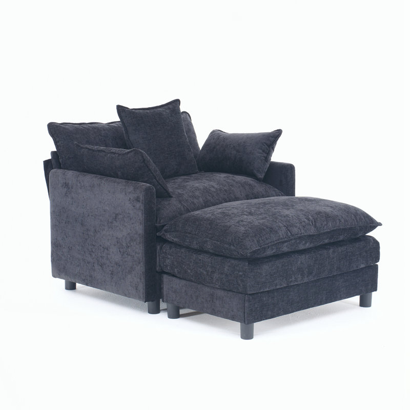 Chaise d'appoint moderne avec repose-pieds, Noir