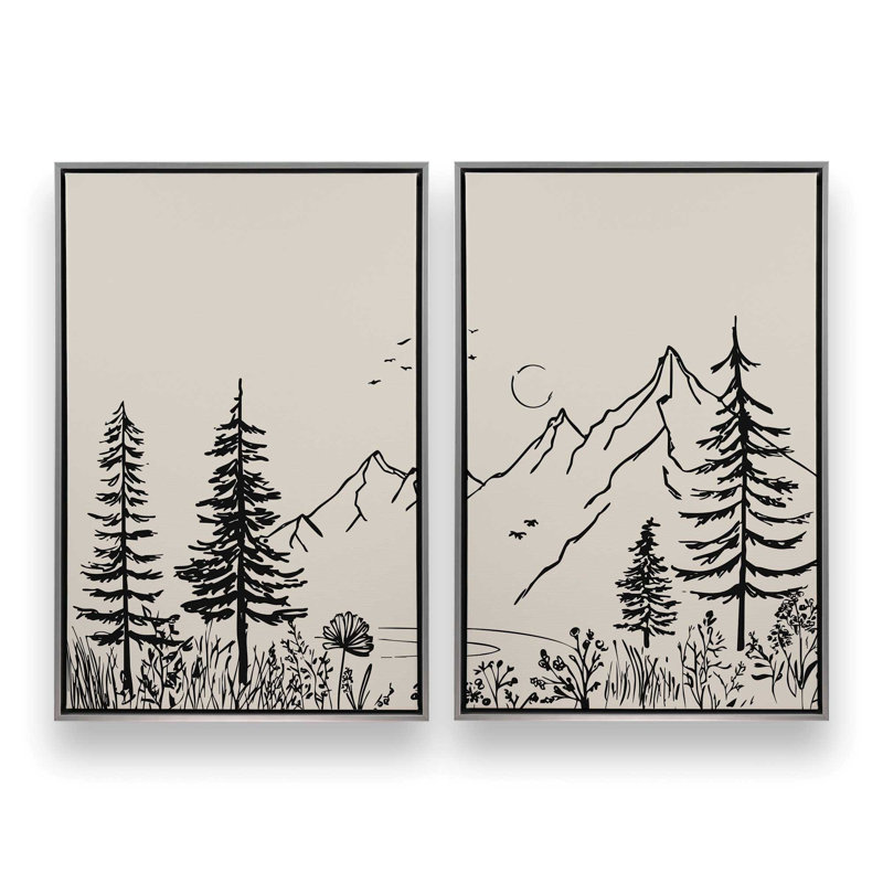 Whispering Peaks v4, ensemble de 2 impressions, 30 po x 20 po, Cadre flottant en chrome poli