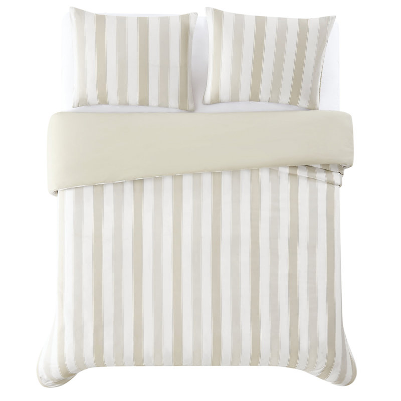 Aiden Standard Striped Duvet Cover, Twin Duvet Cover + 1 Standard Sham, White/Tan