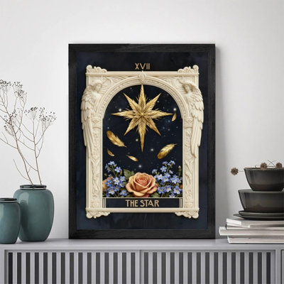 Art mural noir encadré noir Tarot The Star - Mystical Boho Spiritual Decor
