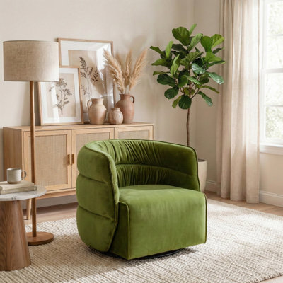 Amundsen Mid-Century Modern Velvet Swivel Barrel Chair