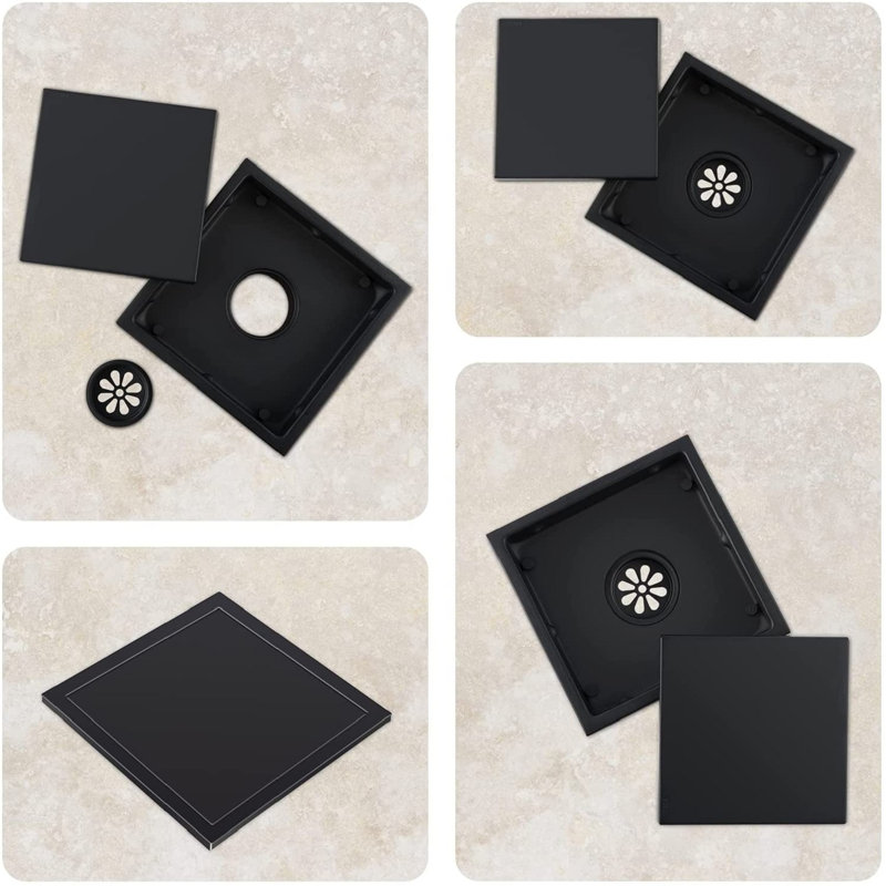 Flange Tile-In Shower Drain, Black