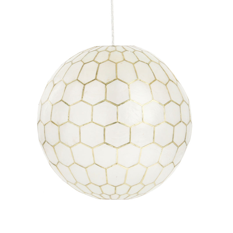 Abbington 1-Light Handcrafted Capiz Shell Globe Pendant, 15" H x 16" W x 16" D, Gold