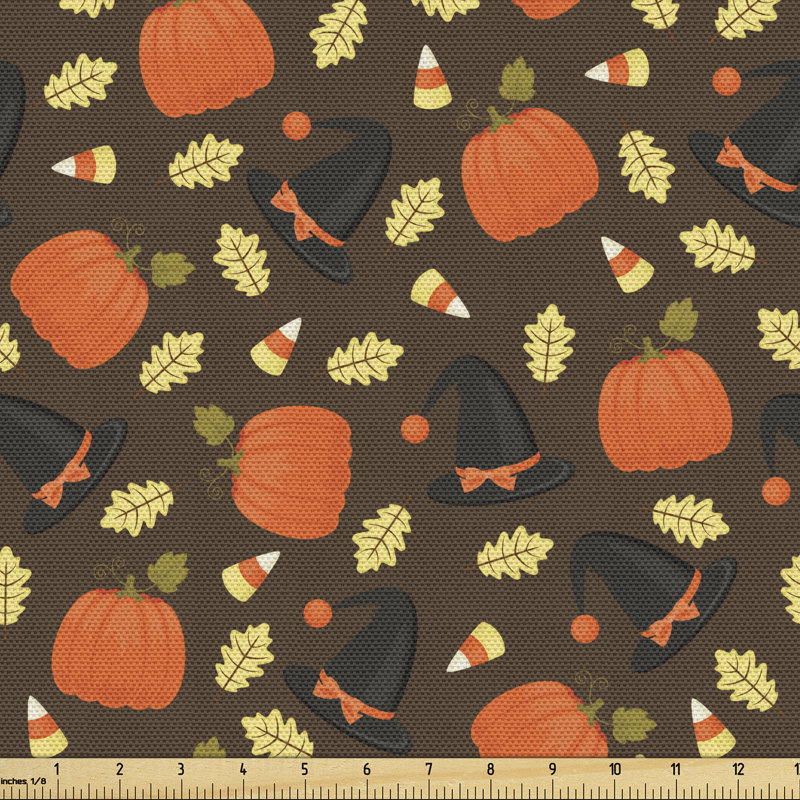 Avalynn Pumpkin Fallen Yellow Leaves Printed Fabric