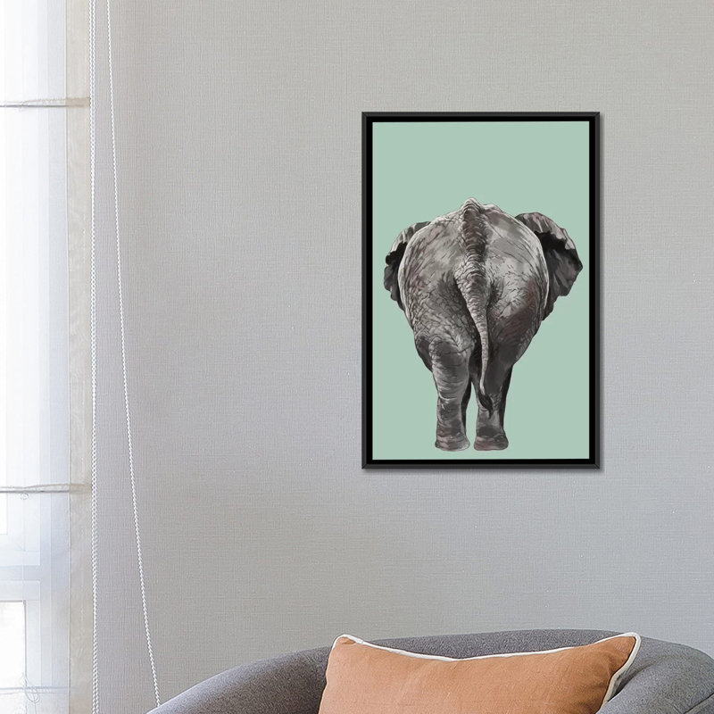 Art de bout éléphant, Toile avec cadre noir, H 26 po x l 18 po x P 1,5 po