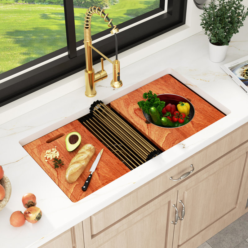 Évier de cuisine encastrable 36 po x l 19 po à cuve simple en acier inoxydable de calibre 16 avec bol à mélanger