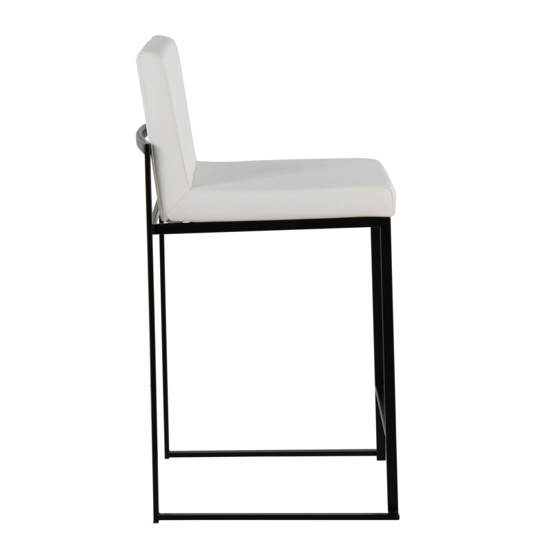 Fuji Contemporary High Back Counter Stool In Steel And White Faux Leather By Lumisource - Set Of 2, White, White, 2