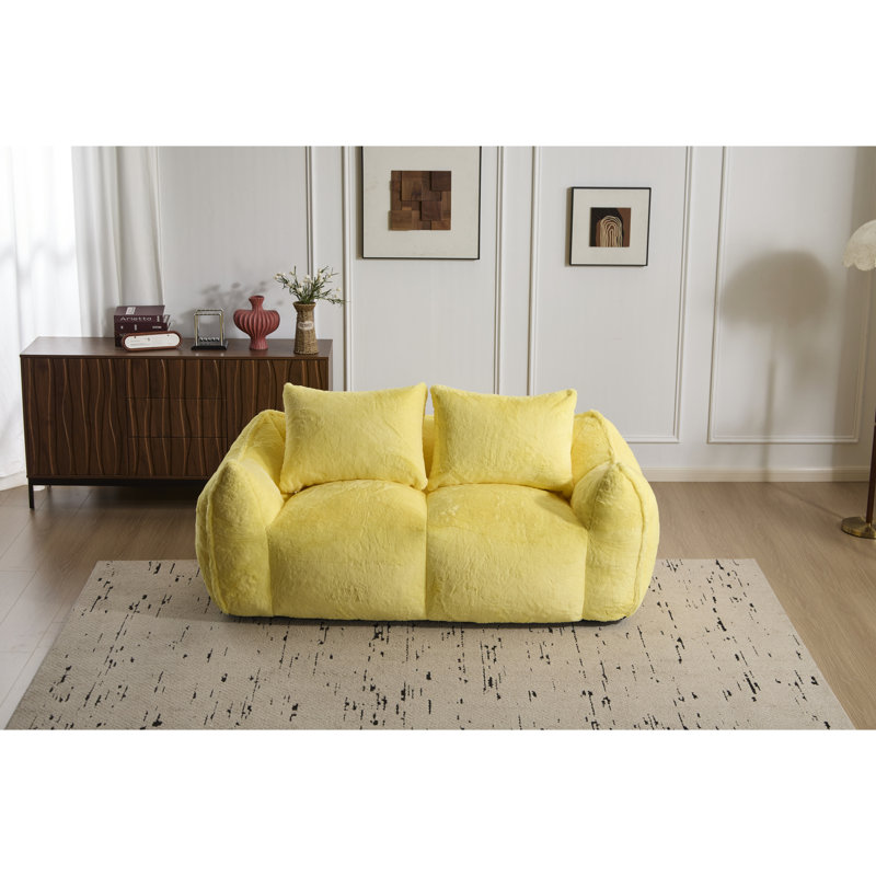 Fauteuil à billes géant en jaune, fauteuil moelleux ultra doux pour le salon et le coin lecture, aucun assemblage requis, mousse à mémoire de forme à haute résilience, deux sièges géant, canapé, moelleux, fauteuil, dortoir,
