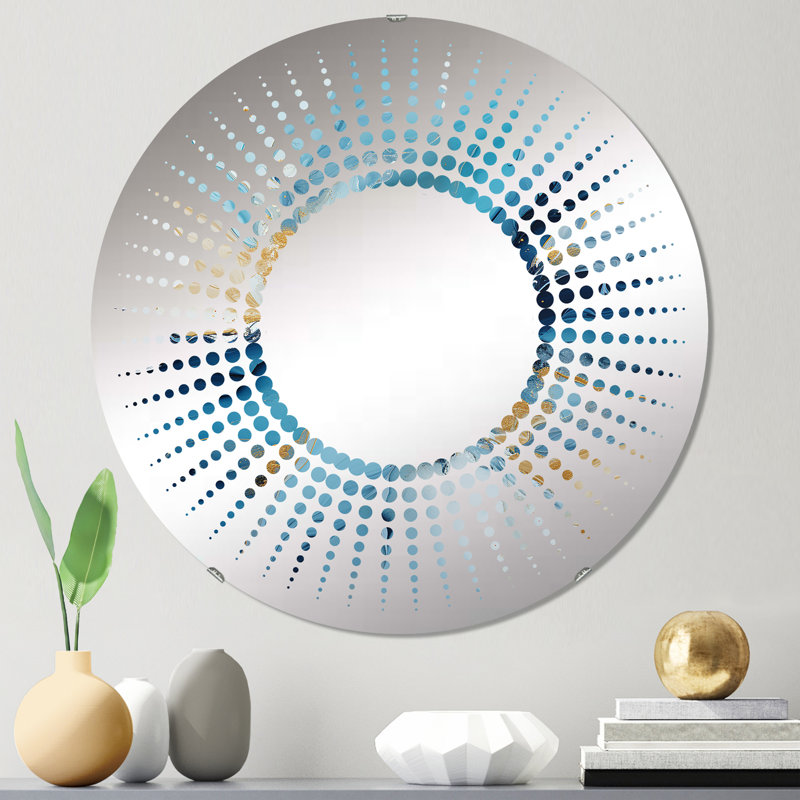 Starburst Decorative Mirror-MIR113292-Round, 23.6" H x 23.6" W, Blue And White Glacier Charm II