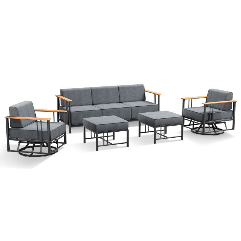 Coan Archlebov 5-7 Person Outdoor Patio Conversation Set Seating Group With Wood Pattern And Swivel Chairs
