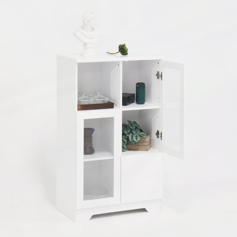 Armoire peinte en panneau de fibres à densité moyenne avec portes et tiroir en verre, espace de rangement ouvert, blanc, chambre à coucher, salon
