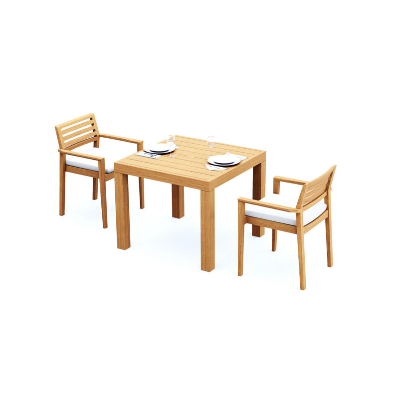 3 Pcs Grade-A Teak Wood Dining Set: 36" Square Table And 2 Montana Stacking Arm Chairs #11MT0802, 2