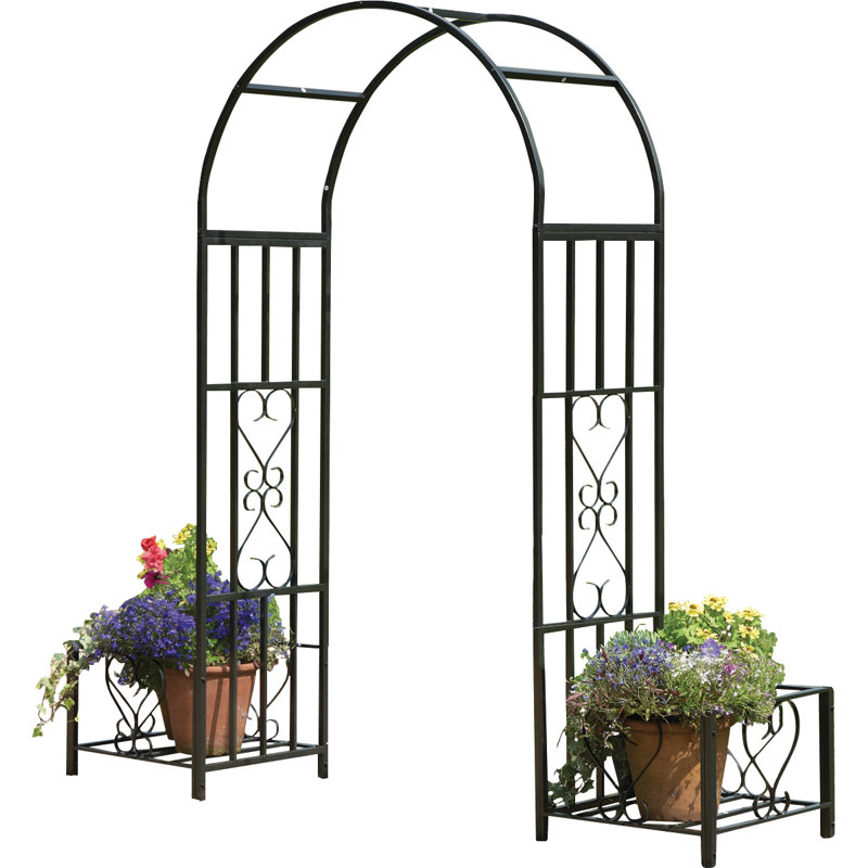 Larson Metal Arbour in Black with Planters W214cm x D50cm x H204cm