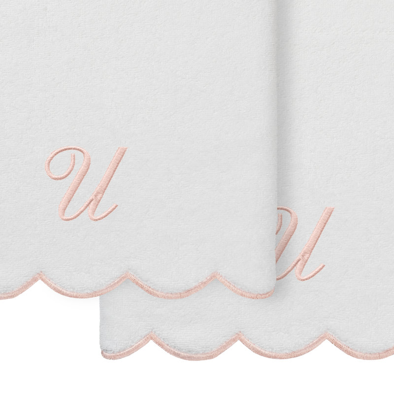 Ensemble de serviettes de bain personnalisées 100% coton turque 2 pièces Linum Home Textiles ADORNIA, U, Blanc / Rose