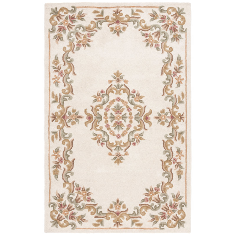 Tapis vert / ivoire en laine / coton touffeté à la main Stemple, Rectangulaire 8 pi x 10 pi