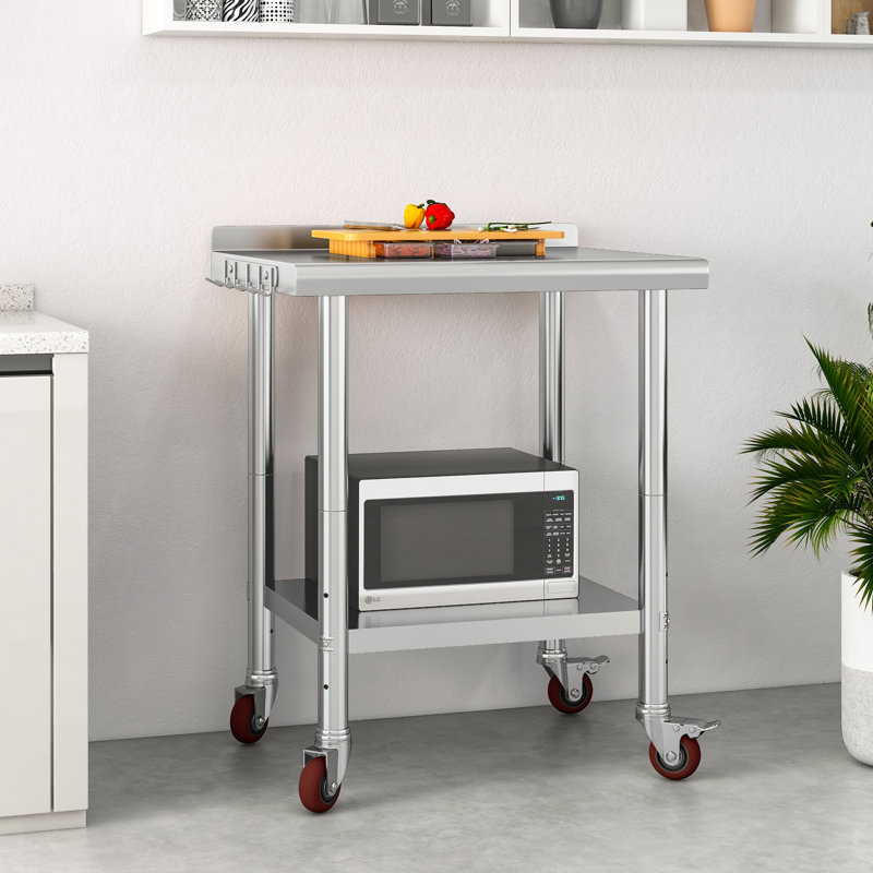 Stainless Steel Work Table with Wheels, 35" H x 30" L x 24" W