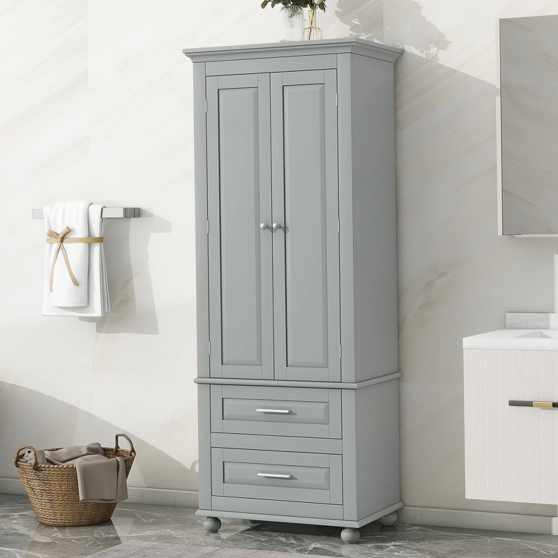 Tall Storage Cabinet With Two Drawers For Bathroom/Office, Black, Black