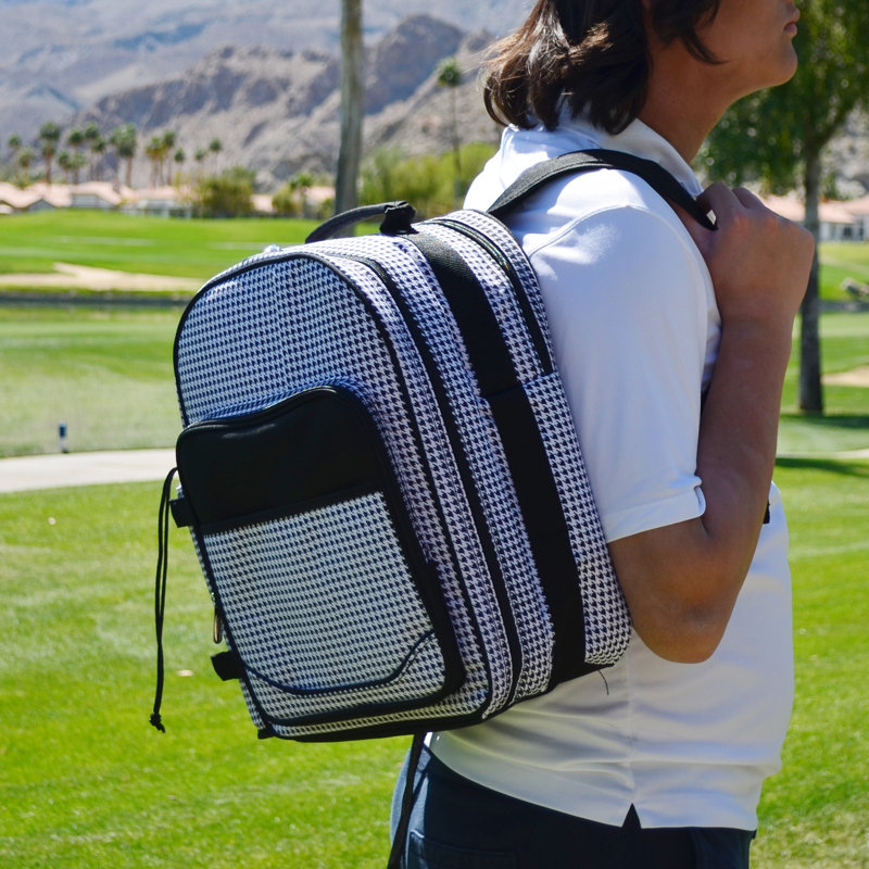 Houndstooth Black and White Picnic Backpack with Cooler