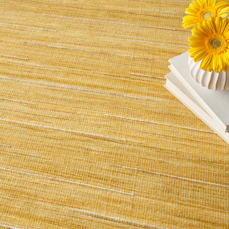 Anerinda Solid Hand Loomed Wool/Cotton Area Rug in Yellow, Rectangle 5'3" x 7'5"