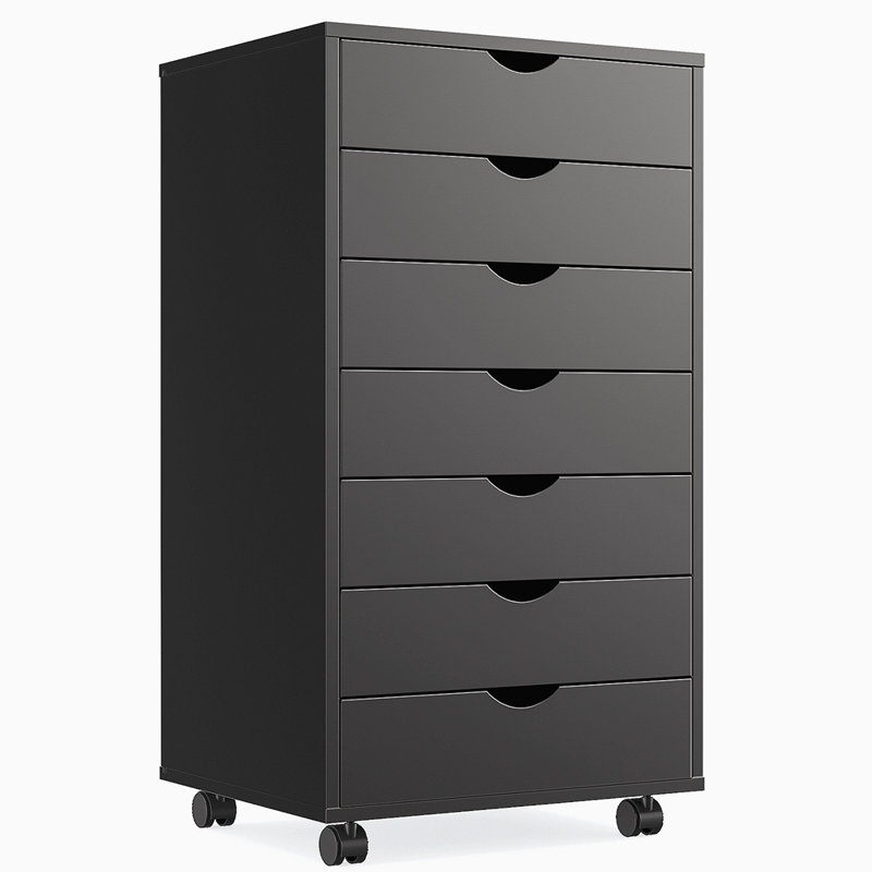 Commode 7 tiroirs - Armoires de rangement avec roulettes Commodes en bois, Noir, noir, noir, noir