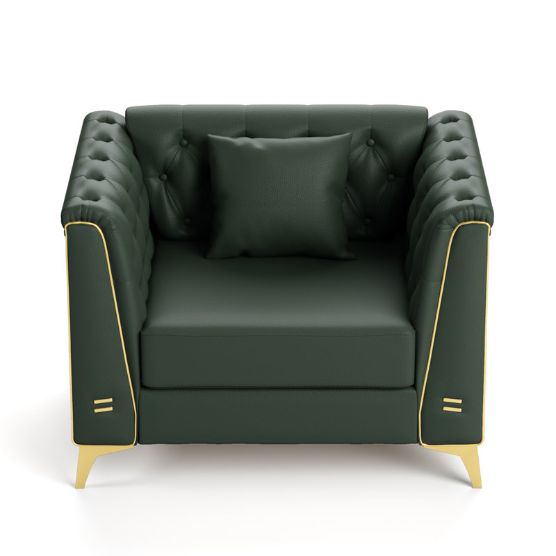 Canapé 1 place avec 1 coussin, Green Faux Leather