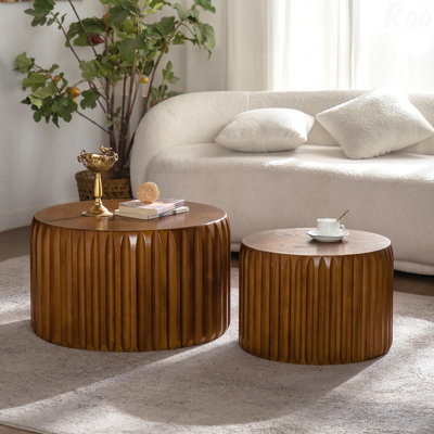 Tables basses rondes - Tables gigognes en bois massif et panneau de fibres à densité moyenne, design moderne Mid-Century pour les salons et les appartements
