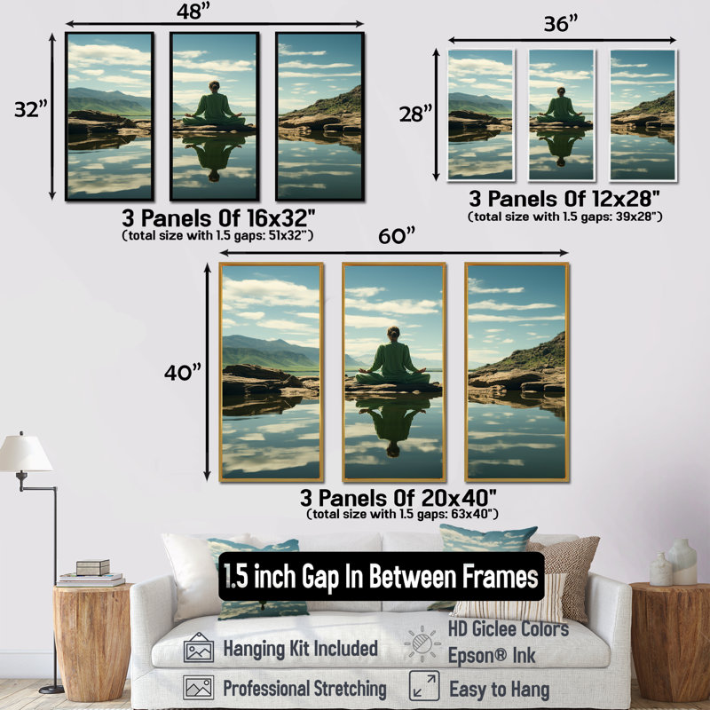 Ensemble de décoration murale Yogic Balance Horizon II - Yoga, Cadre flottant noir, H 28 po x l 36 po x P 1 po