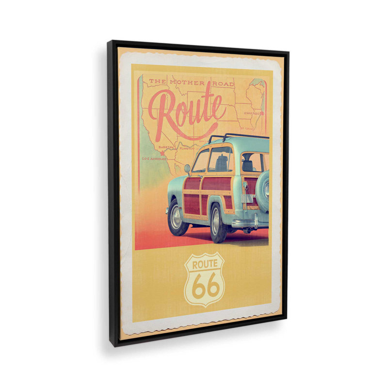 Croisière Route 66, Impression encadrée sans passe-partout, H 18,75 po x l 12,75 po, Noir satiné