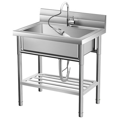 Évier utilitaire autoportant exclusif en acier inoxydable, cuve de travail à simple cuve avec conduites d'alimentation en eau chaude et froide, robinet escamotable rétractable et égouttoir, évier multi-usage 20 x 20 x 31,5 po pour la cuisine