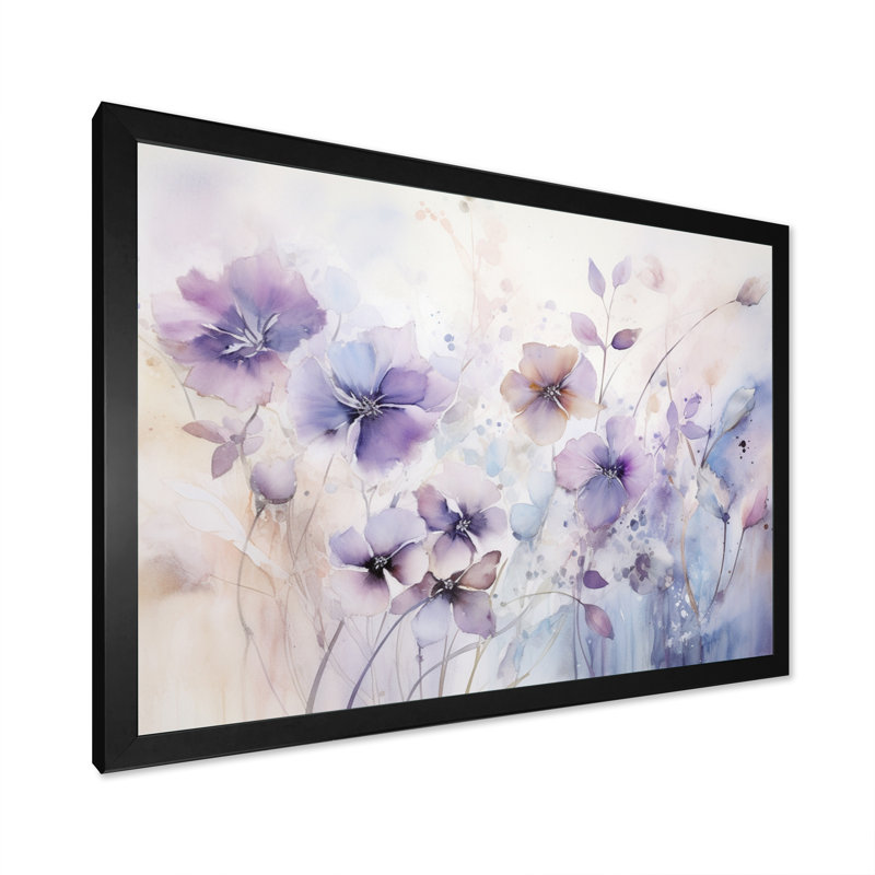 Mauve et fleurs mystiques III - art botanique abstrait, H 30 po x l 40 po x P 1,5 po, Cadre simple noir