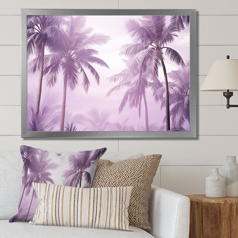 «Lavender Jungle Palm Tree Lagoon - Palm Trees», reproduction d'art sur toile, Cadre photo blanc, H 12 po x l 20 po x P 1 po