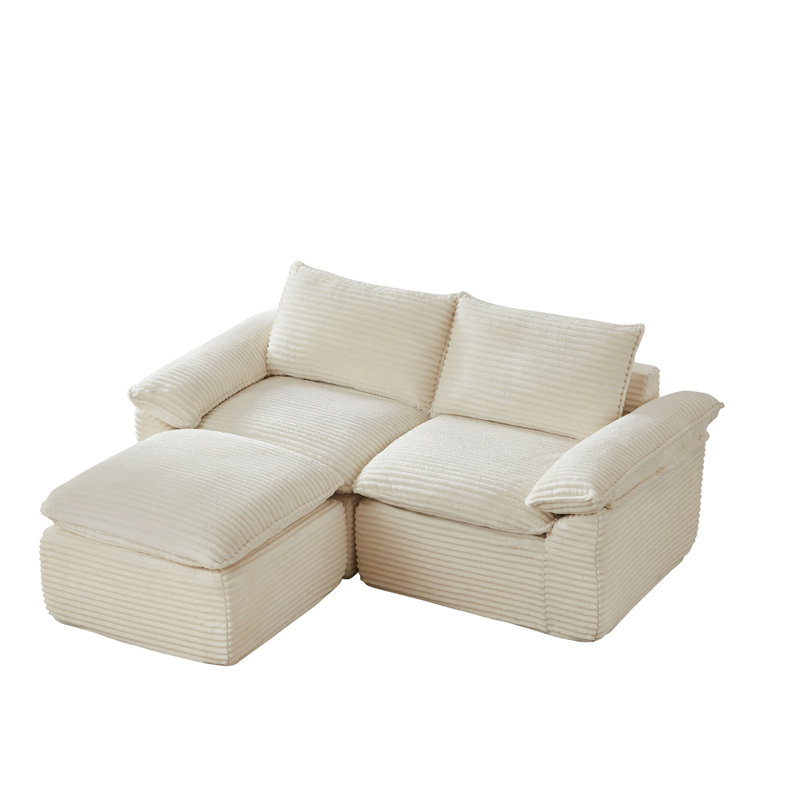 80.32'' Upholstered Loveseat with Ottoman, White