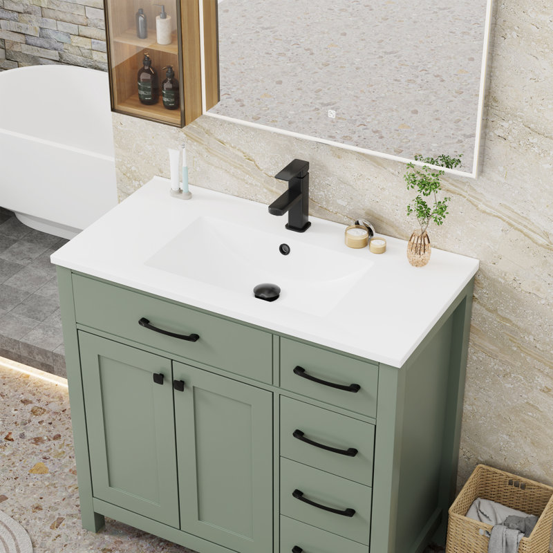 Meuble-lavabo simple Sharee avec comptoir intégré, robinet, bonde et armoire flottante Sharee, 30", Blanc