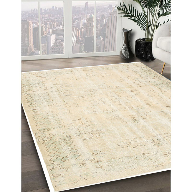 Tapis contemporain beige / olive clair, Rectangle 7 pi x 9 pi