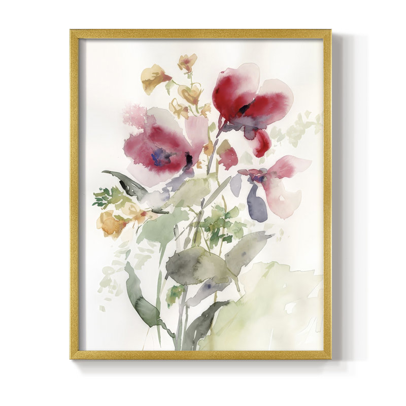 «Rose Madder Botanical I», reproduction encadrée - bois massif, H 11 po x l 9 po, Doré