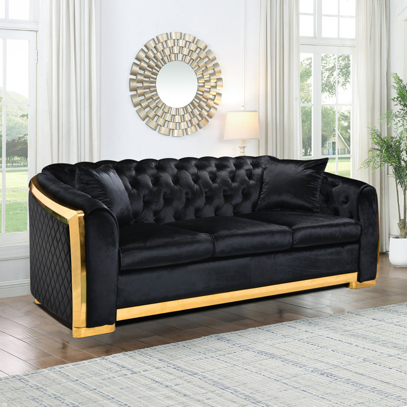 Ensemble de canapés chesterfield Modern Sofavelvet Luxury, Noir