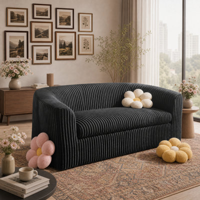 Boneless Modern Corduroy Upholstered Sofa with Full Foam Cushion, Compressed Sofa-in-a-Box, Soft Corduroy Fabric Accent Chair/Loveseat/3-Seater Couch for Living Room Bedroom Apartment