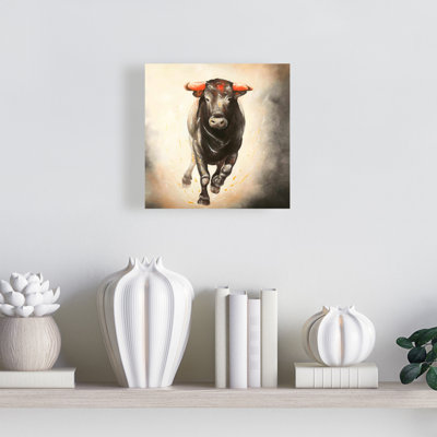 Bull Running Canvas - Brown Farm Animals Bedroom Decor