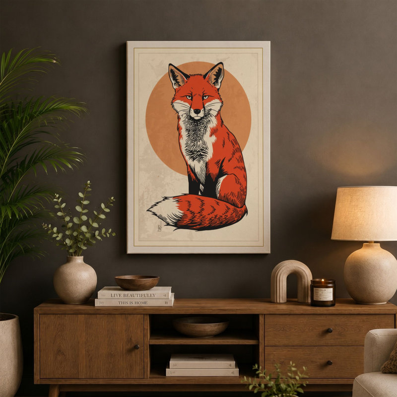 Fox in Circle Modern - Wrapped Canvas, 30x20 - 76.2 x 50.8 cm, Sage Border