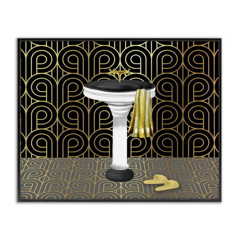 Giclée encadrée de style déco pour salle de bain, design par Conrad Knutsen, H 11 po x l 14 po, Giclée encadrée noir minuit
