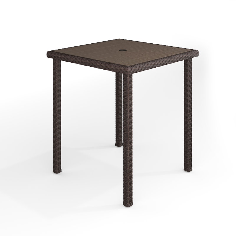Martha Stewart Bedford Outdoor Rattan Wicker Patio Bar Table With Engineered Wood Top, Brown