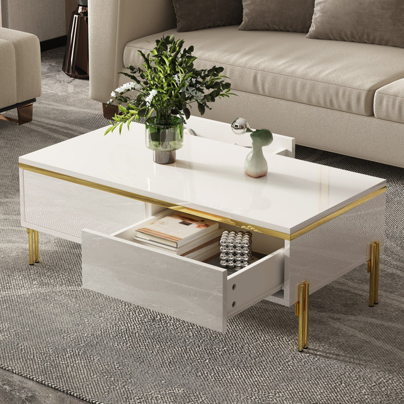 Coffee Table with 2 drawers black, White
