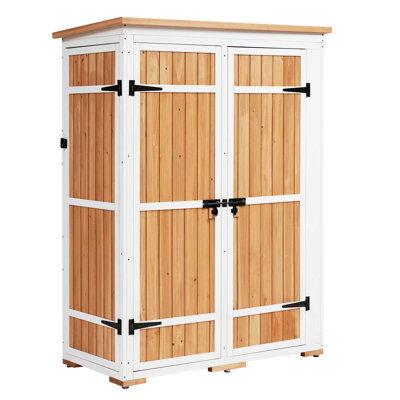 Topmax Outdoor 5.5Ft H X 4.1Ft W Wood Storage Shed With Four Lockable Doors, Multi-Tier Shelves & Waterproof Asphalt Roof – Garden Tool Cabinet [Video Provided]