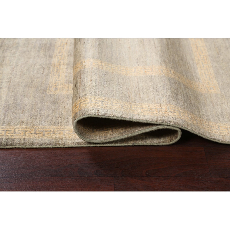 Tapis beige en laine noué à la main de conception unique 4 pi 3 po x 6 pi 5 po New Age