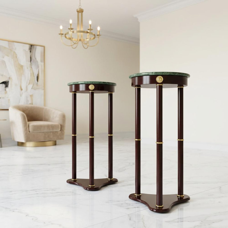 Ensemble de 2 tables d'appoint en marbre et socle rond en bois Merlot